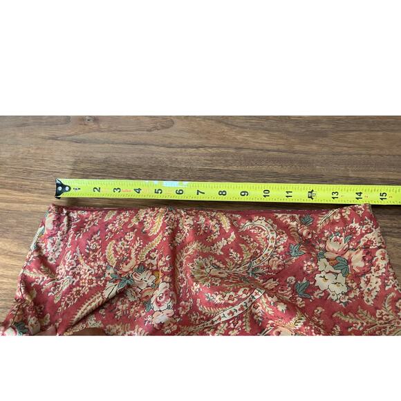 Ralph Lauren Chaps Denim Skirt 6 Peasant Red Green Ruffle Tier Boho Rust Paisley - Picture 5 of 6